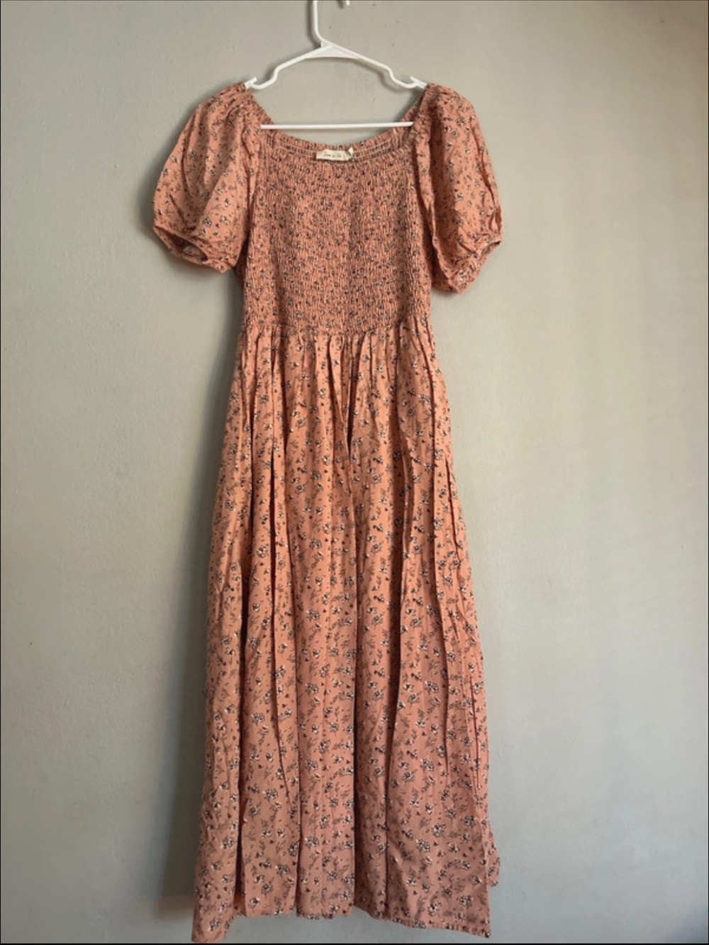 Polagram Peach Floral Smocked Maxi Dress